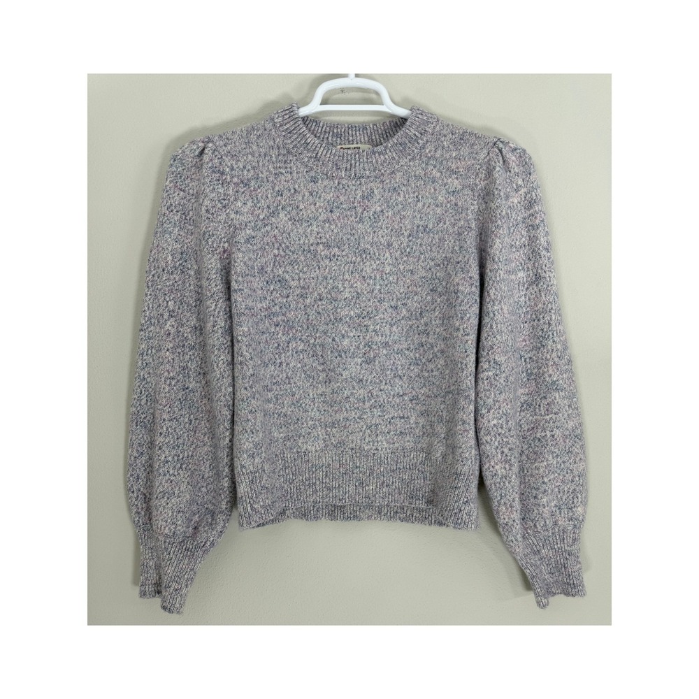 Marine Layer Alma Sweater Women M Purple Blue Marled Puff Sleeve Crew Neck Cozy